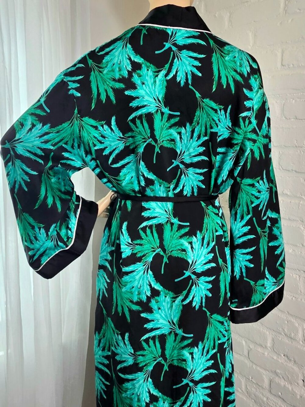 FeNoel x Target Palm Print Kimono Robe Size L Black Green Belted Duster Coverup - Picture 4 of 10